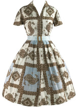 Amazing Silky 1950s Geometric Scarf Print Dress - New!