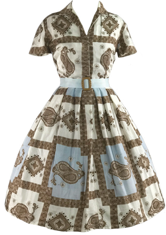 Amazing Silky 1950s Geometric Scarf Print Dress - New!