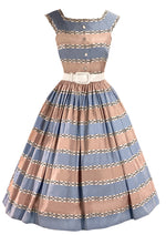 1950s British Designer Horrockses Pink & Blue Cotton Dress- New!
