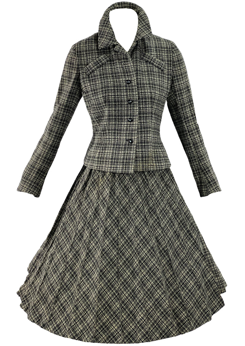 Vintage 1950s Charcoal Plaid Wool Suit- New!