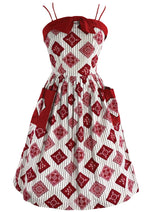 Lovely 1950s Ticking Stripe with Bandeau Squares Sundress- New!