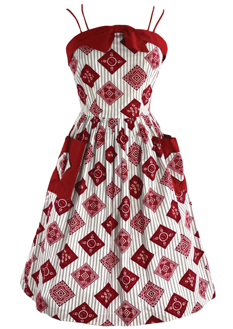 Lovely 1950s Ticking Stripe with Bandeau Squares Sundress- New!