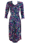 1940s Muted Blue and Purple Floral Rayon Jersey Dress - New!