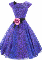 Original 1950s Black Flocked Violet Party Dress  - New!