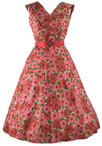 Vintage 1950s Pink & Rose Floral Cotton Dress- New!
