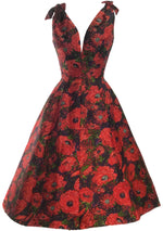 Late 1950s Early 1960s Red Floral Silk Designer Party Dress- New!