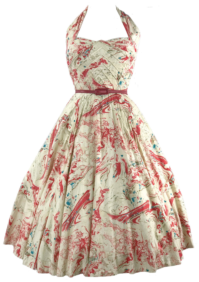Incredible 1950s Designer Splatter Cotton Halter Dress - New! (ON HOLD)