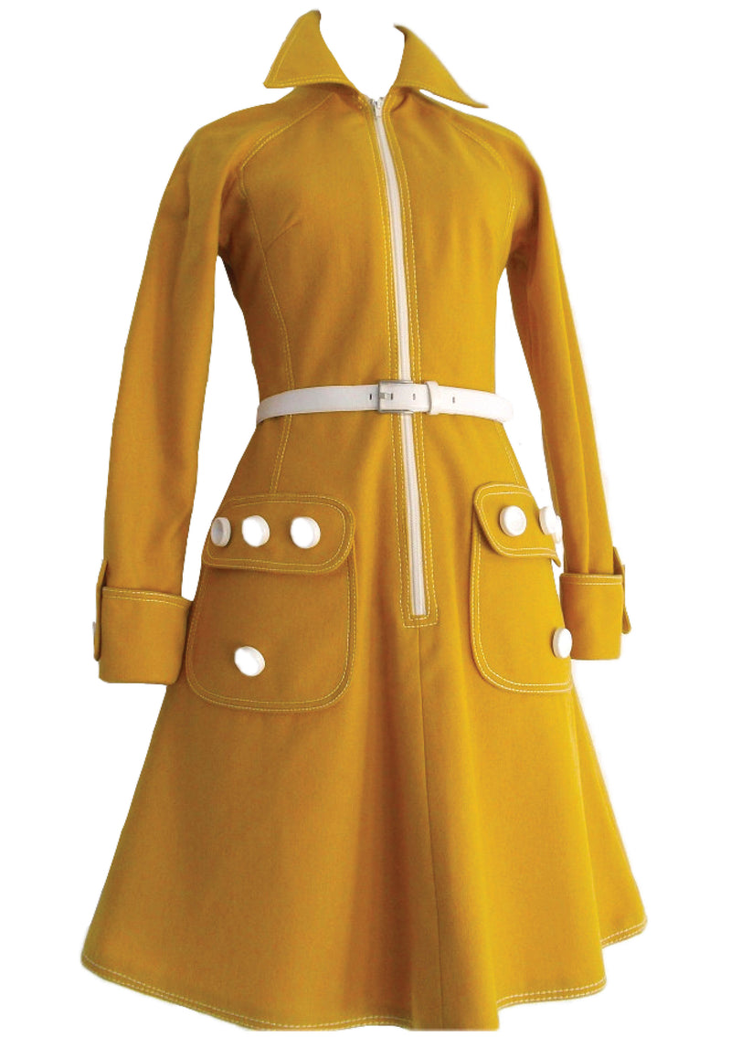 Vintage 1960s Yellow Wool Couture Space Age Dress  - New!