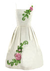 Early 1960s White Piqué With Pink 3D Rose Appliqués Dress- New!