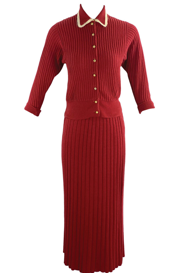 Vintage 1940s Cherry Red Knit Suit- New!
