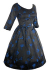 Late 1950s Early 1960s Designer Blue Rose Brocade Party Dress- New!