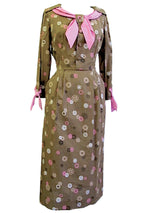 Original 1950s Mocha Novelty Print Cotton Wiggle Dress  - New!