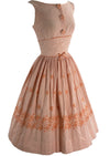 Vintage 1950s Embroidered Coral & White Stripes Dress- New!