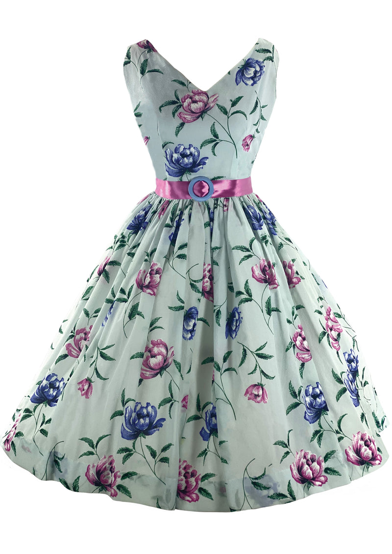 Lovely Late 1950s Blue Floral Seersucker Dress- New!
