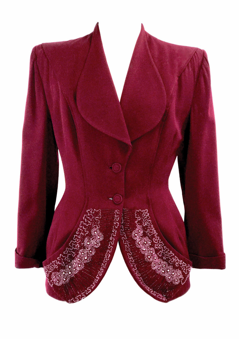 Vintage 1940s Couture Lilli Ann Burgundy Beaded Jacket- New!