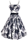 Late 1950s B&W Floral Print Cotton Sundress New!