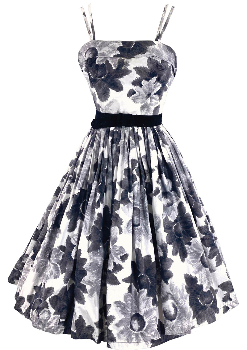 Late 1950s B&W Floral Print Cotton Sundress New!