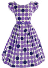 Lovely 1950s Purple and Violet Circle Novelty Print Dress- New!