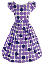 Lovely 1950s Purple and Violet Circle Novelty Print Dress- New!