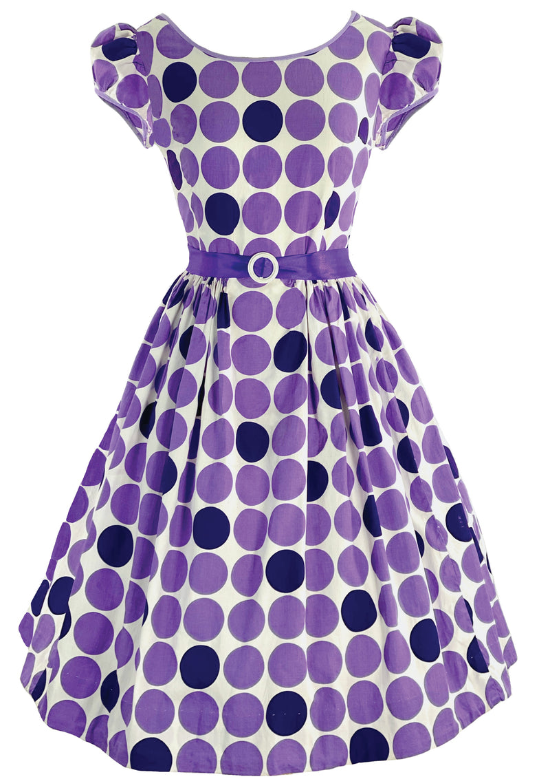 Lovely 1950s Purple and Violet Circle Novelty Print Dress- New!
