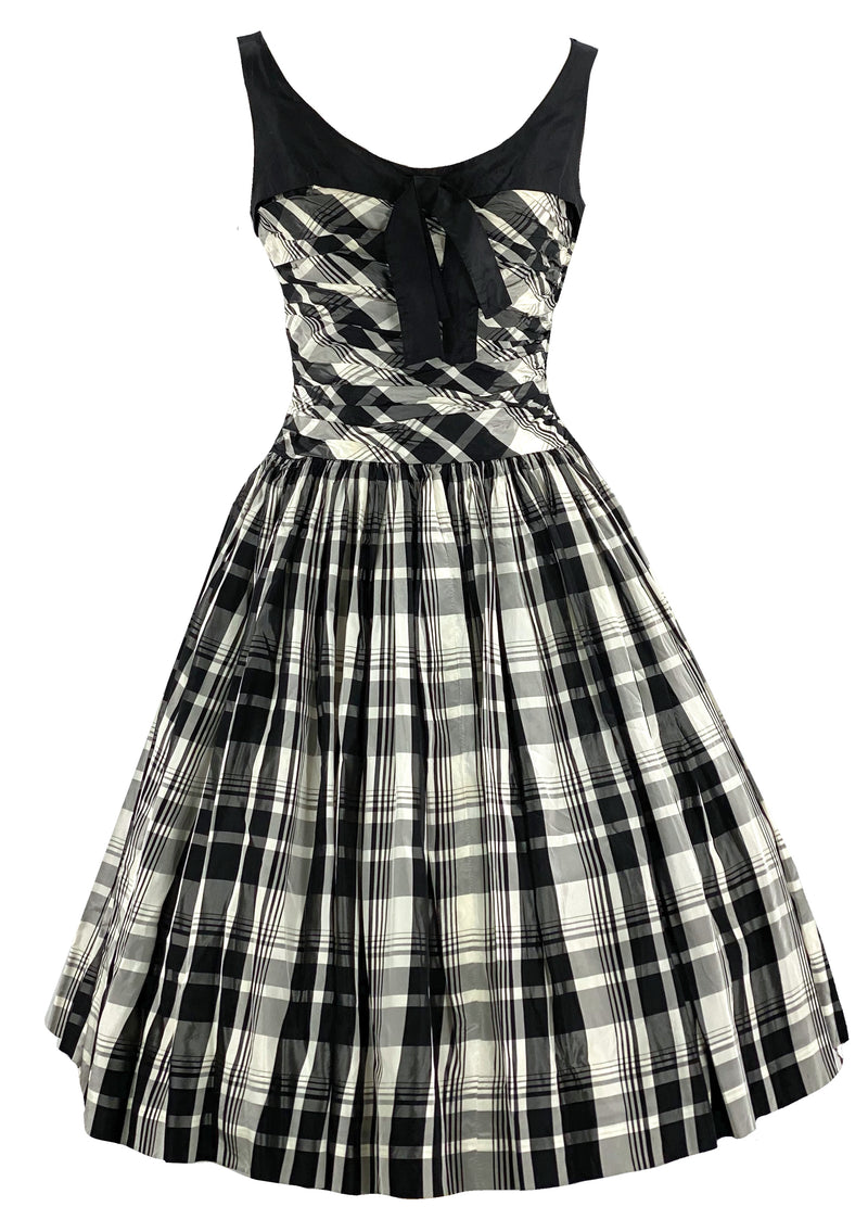Striking 1950s B&W Plaid Taffeta Dress- New!