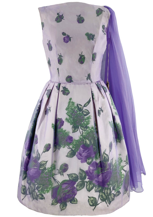 Early 1960s Purple Roses Overlay Dress New!