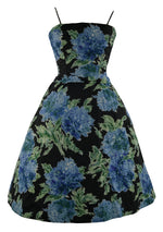 1950s Muted Blue Roses Taffeta Party Dress- New!