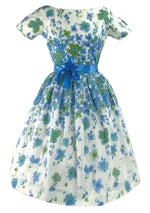 Original 1950's Sky Blue Cascading Floral Print Dress - New!