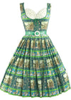 Late 1950s Scenic French Novelty Print Cotton Dress- New!