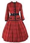 Vintage 1950s Red & Black Plaid Wool Dress- New!