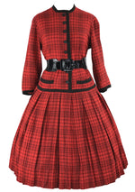 Vintage 1950s Red & Black Plaid Wool Dress- New!