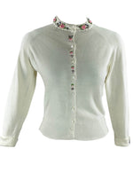 Vintage 1950s White Cropped Cardigan With Appliques- New!