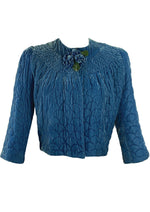 Vintage 1940s Quilted Blue Silk Velvet Jacket- New!
