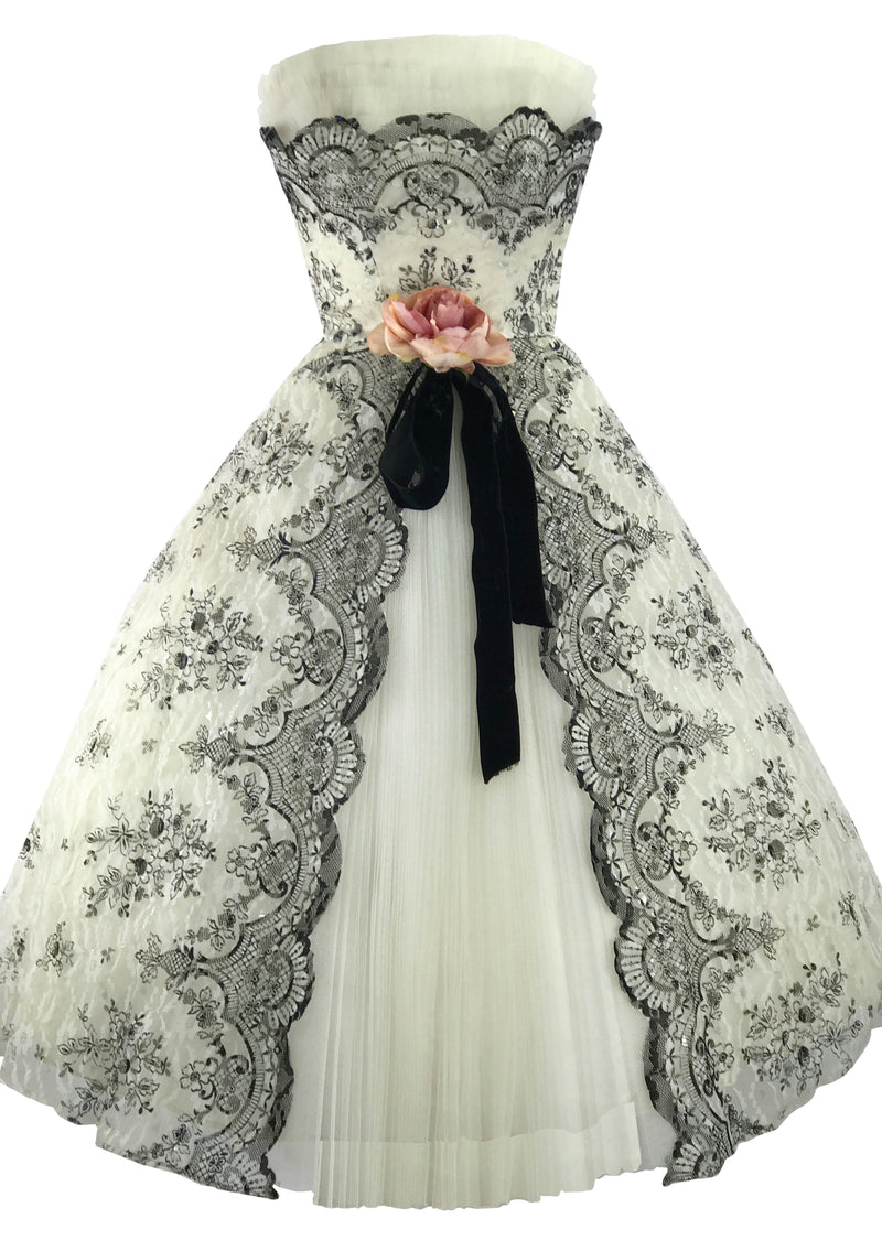 Vintage 1950s White & Black Lace & Tulle Party Dress - New! Coutura Vintage Vintage 1950s White & Black Lace & Tulle Party Dress - New! Coutura Vintage