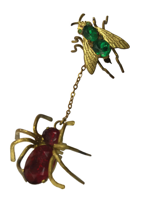 Vintage 1950s 3D Spider and Fly Novelty Brooch - New!