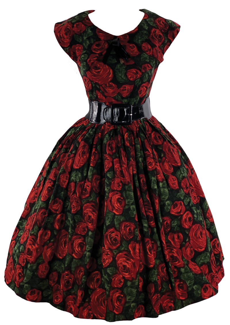 Vintage 1950s Red Roses Brushed Cotton Dress- New!