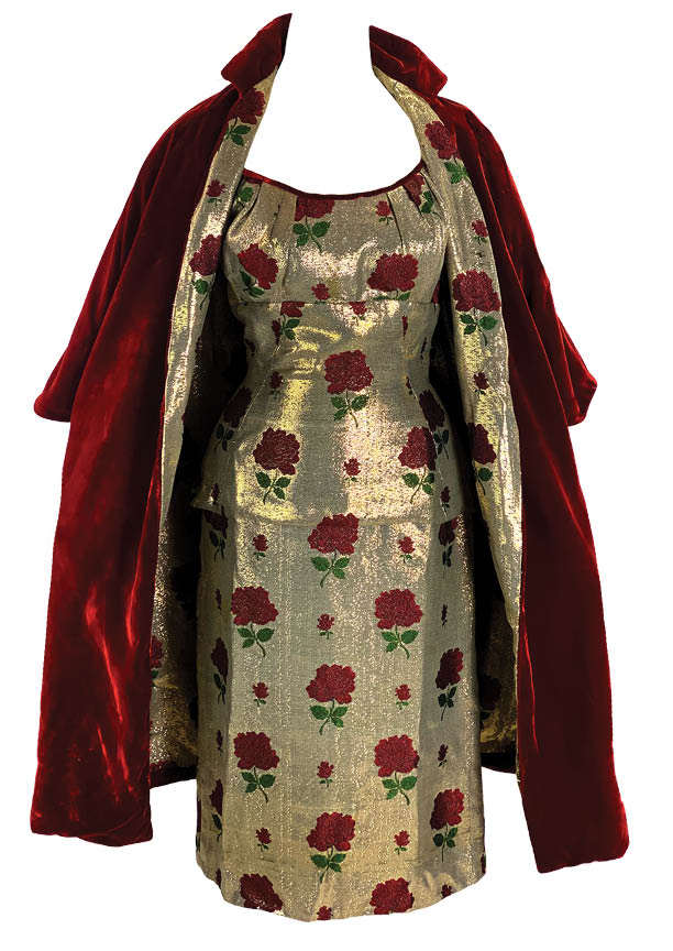 1950s Don Loper Designer Red Rose Lamé Ensemble- New! 1950s Don Loper Designer Red Rose Lamé Ensemble- New!