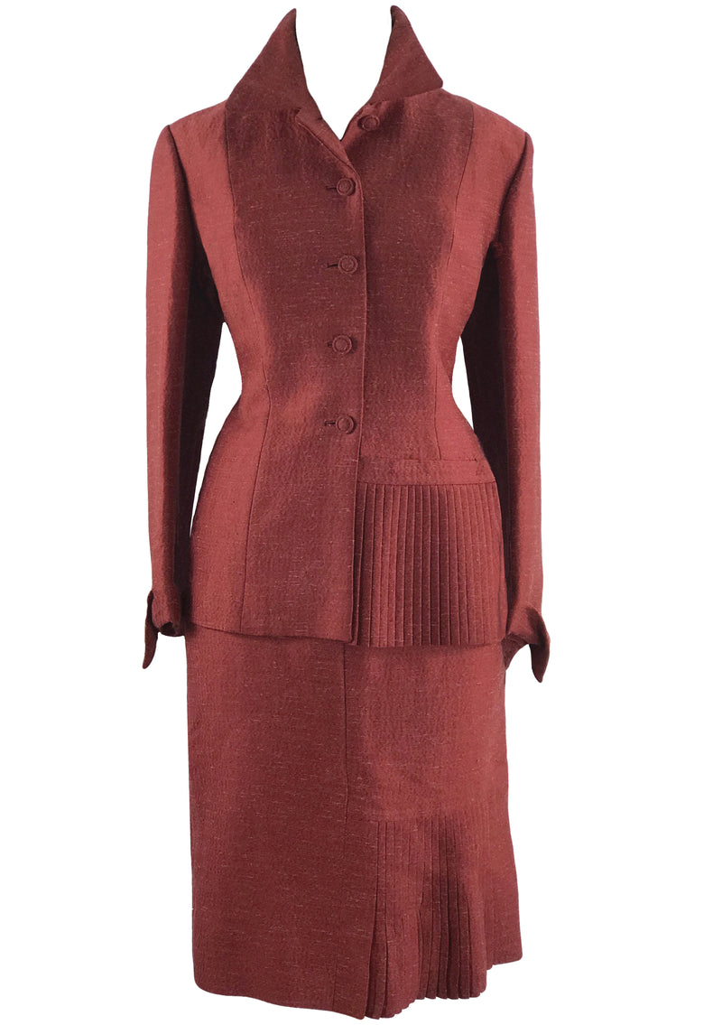 1950s Designer Lilli Ann Cranberry Red Silk Suit- New!
