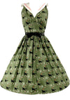 1970s Green Cotton Halter Novelty Horses Dress - New! (