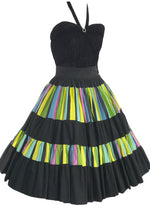 Vintage 1950s Black & Rainbow Stripes Cotton Skirt - New!