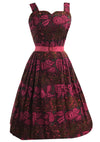 Vintage 1950s Magenta Paisley Print Cotton Dress- New!