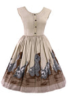 1950s Poodle Print Oatmeal Cotton Novelty Dress- New!