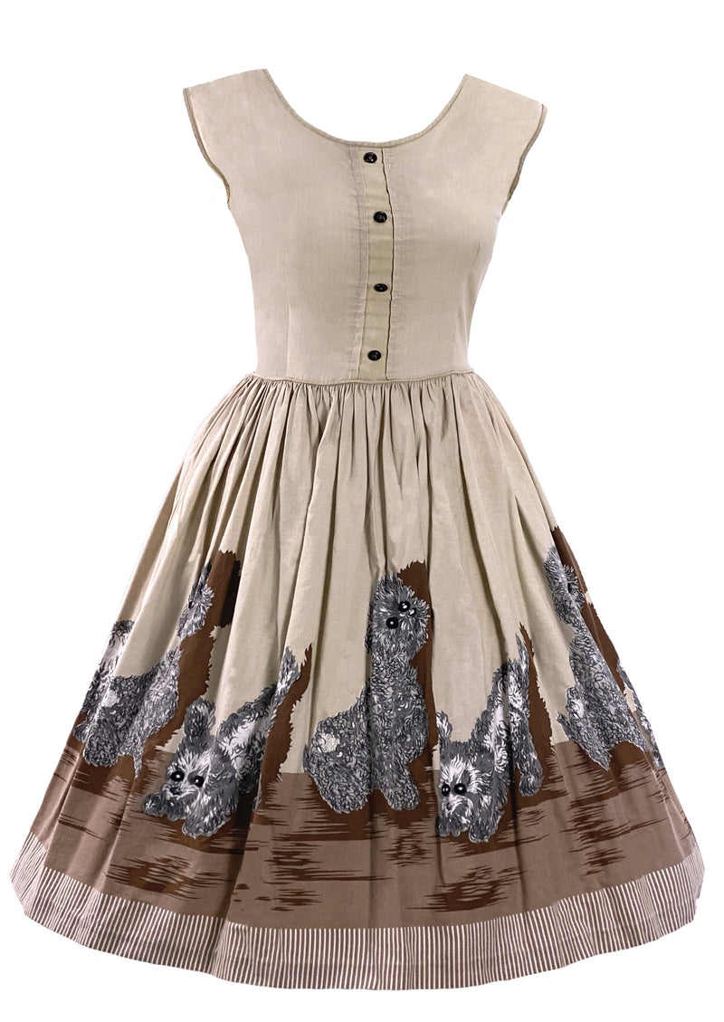 1950s Poodle Print Oatmeal Cotton Novelty Dress- New!