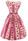 Vintage 1950s Pink Carnations & Stripes Cotton Dress - New!