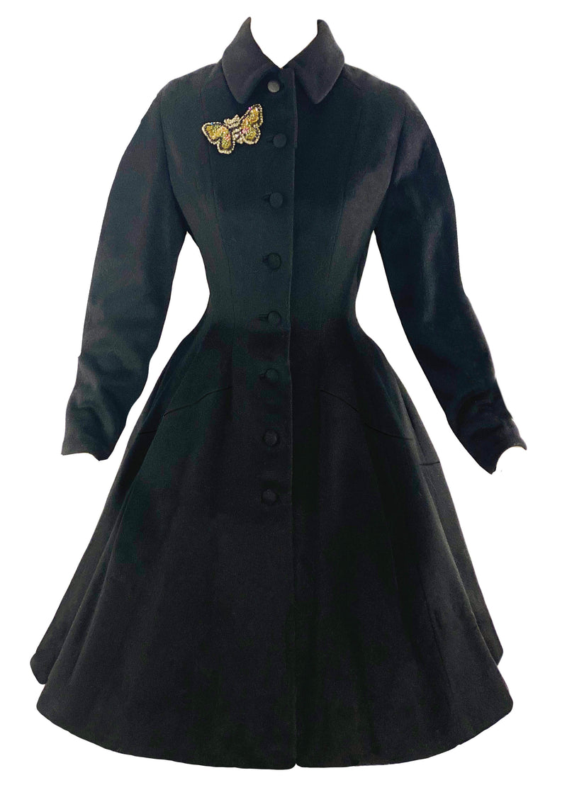 Sublime 1950s Lilli Ann Black Wool Princess Coat- New!