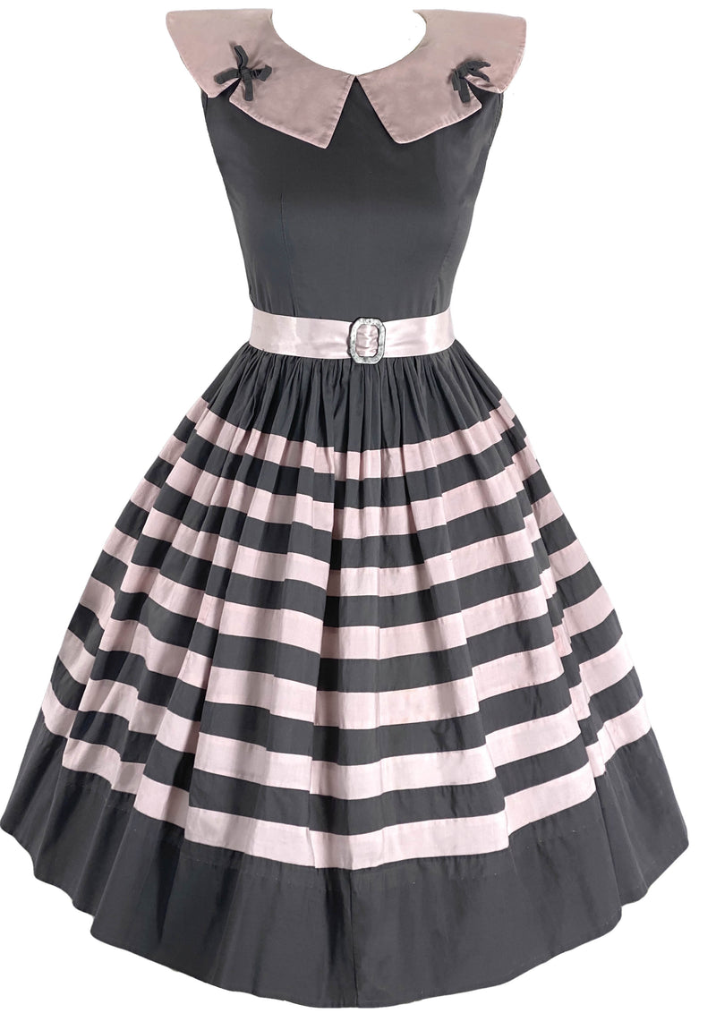 Vintage 1950s Grey and Pink Stripe Cotton Dress- New!