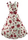 Gorgeous 1950s Magenta Roses Seersucker Cotton Sundress - New!