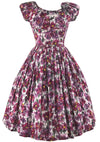 1950s Painterly Floral Cotton Dress With 3D Flower- New!