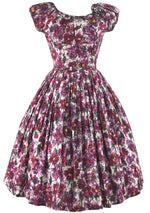 1950s Painterly Floral Cotton Dress With 3D Flower- New!