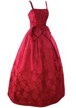 Late 1950s Early 1960s Cranberry Brocade Floral Gown- New!